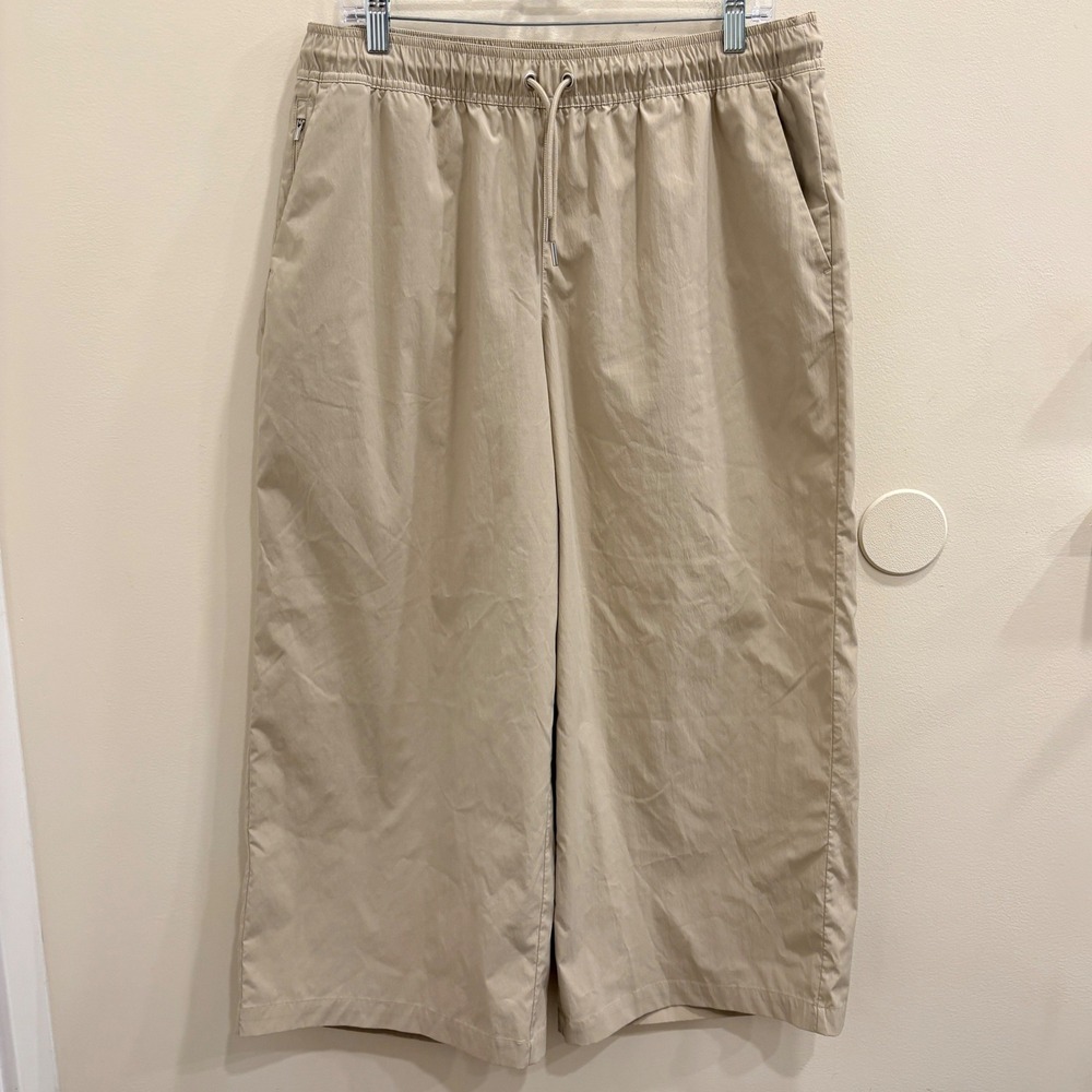 Athleta Midday Mid Rise Crop Poplin Pant Ecru Tan Wide Leg Large Gorpcore Casual - Picture 3 of 10